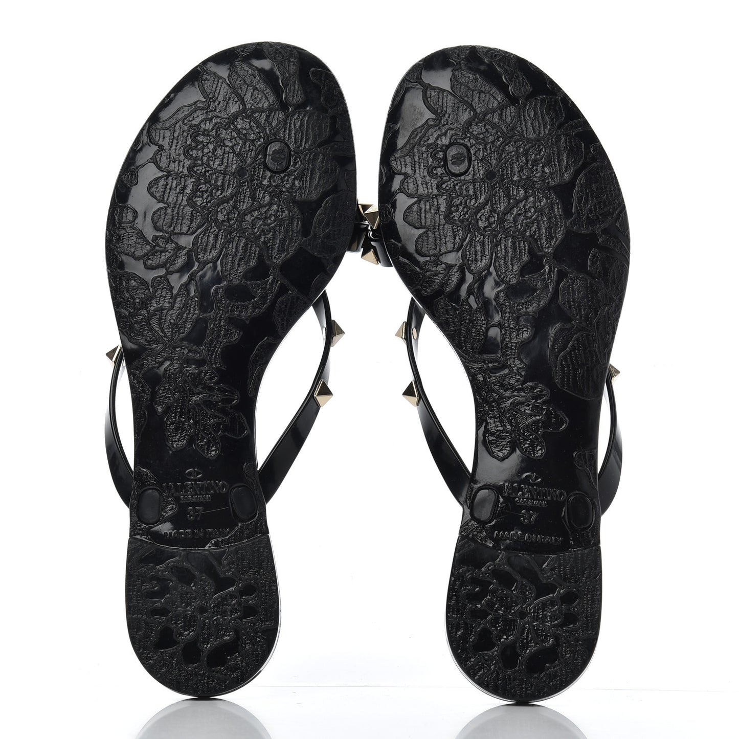 PVC Jelly Rockstud Bow Thong Sandals 37 Black