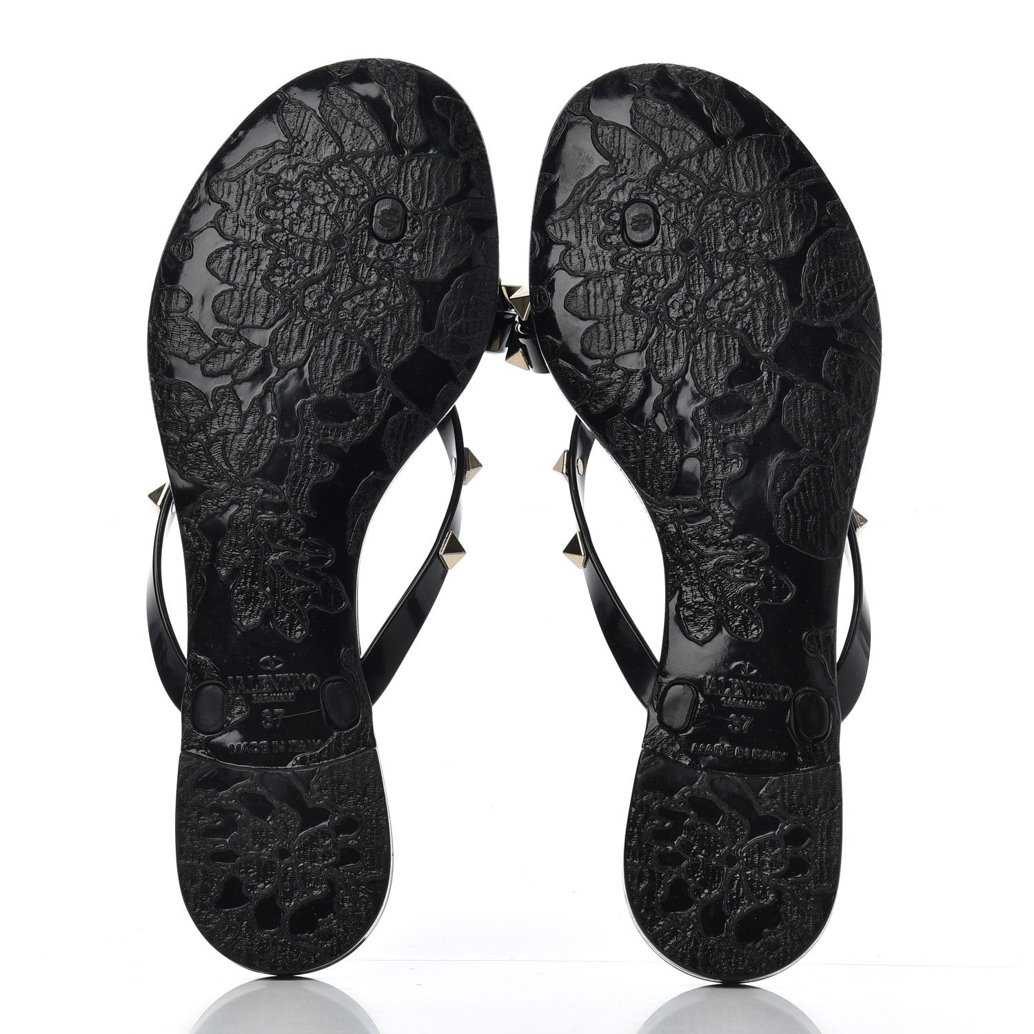 Valentino Garavani PVC Jelly Rockstud Bow Thong Sandals 37 Black 5 of 13