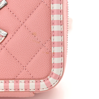 Chanel Caviar Quilted Striped Medium CC Filigree Vanity Case Pink White 19 of 19