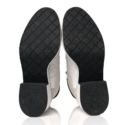 Chanel Pearly Calfskin Patent Calfskin Quilted Lace Up Boots 40 White Light Gray Black 5 of 8