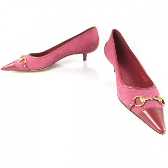 GG Monogram Canvas Horsebit Heels 7.5 B Pink