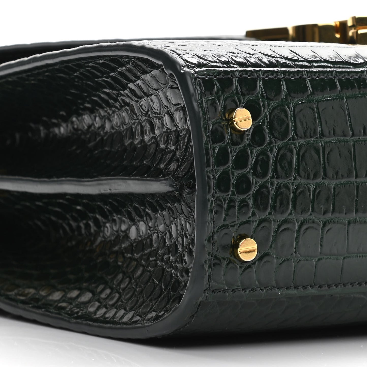 Calfskin Crocodile Embossed Mini Classic Monogram Cassandra Top Handle Green