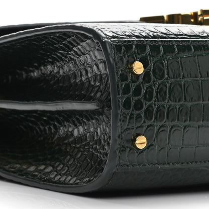 Saint Laurent Calfskin Crocodile Embossed Mini Classic Monogram Cassandra Top Handle Green 9 of 13