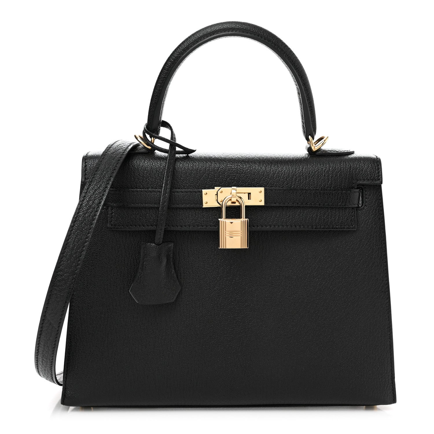 Hermes Chevre Mysore Horseshoe Kelly Sellier 25 Black Gris Agate 1 of 11