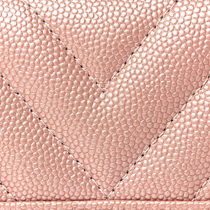 Chanel Metallic Caviar Chevron Quilted Vintage Mademoiselle Flap Card Holder Pink 9 of 9