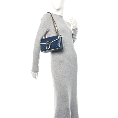 Gucci Vintage Effect Calfskin Matelasse Diagonal Small Torchon GG Marmont Shoulder Bag Blue Agata Mystic White 2 of 11