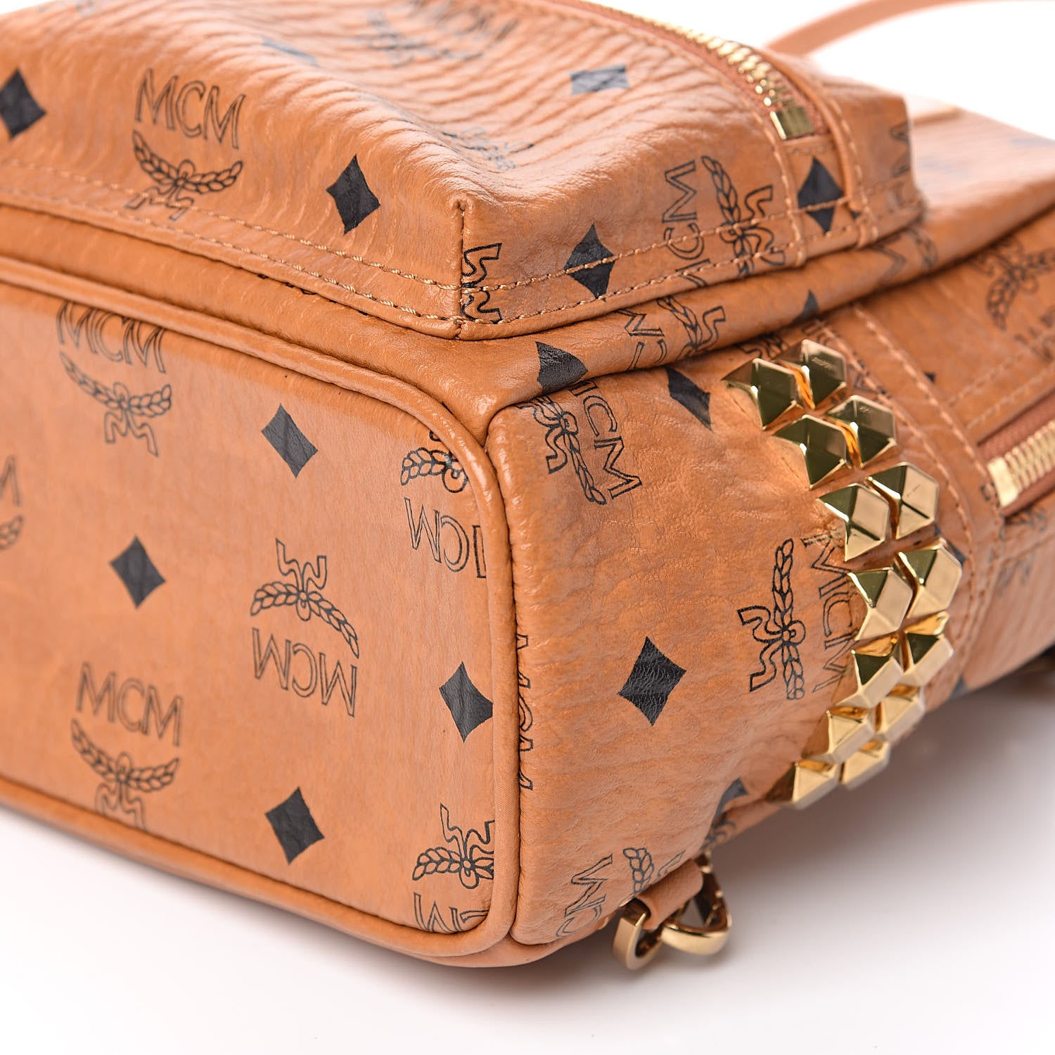 MCM Visetos Side Stud X-Mini Stark Bebe Boo Backpack Cognac 9 of 12