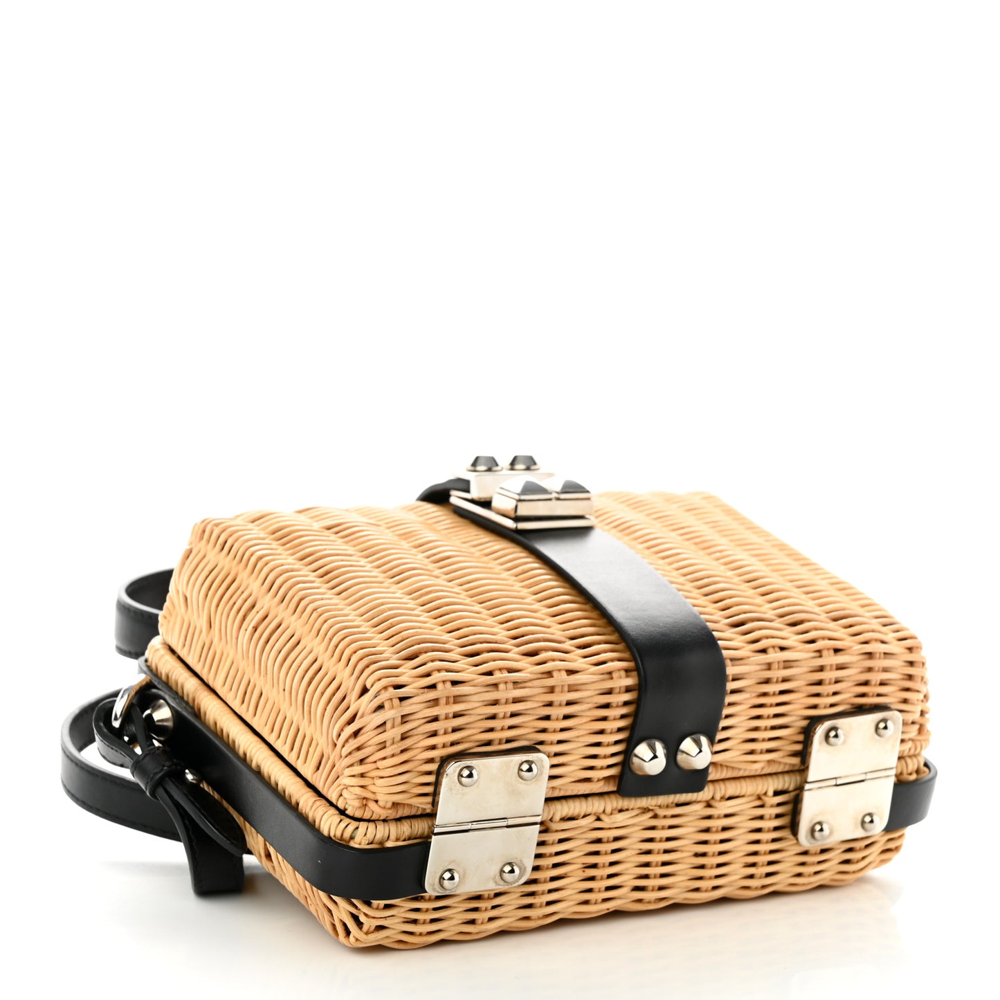 Wicker Top Handle Shoulder Bag Naturale Black