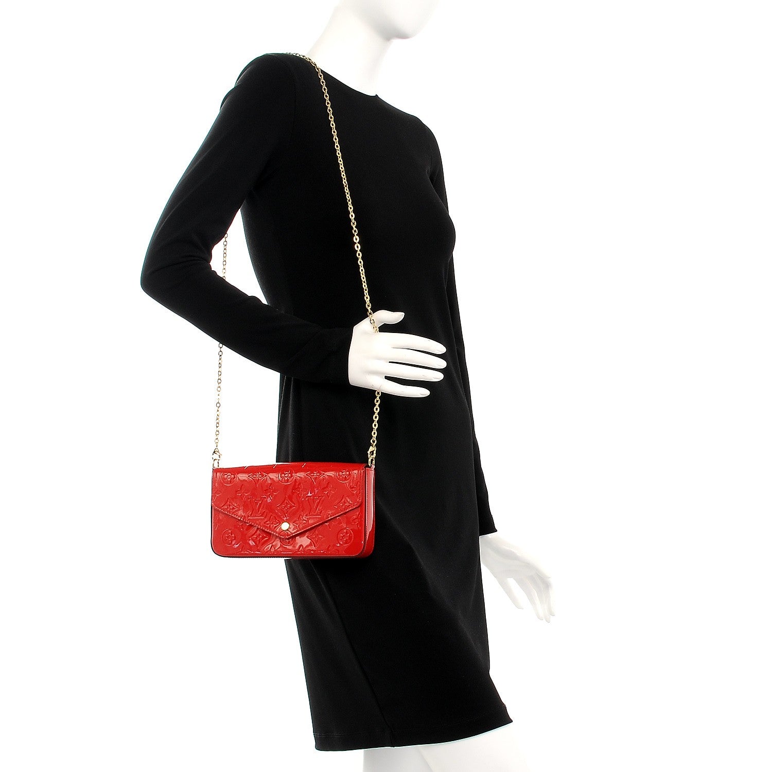 Louis Vuitton Vernis Felicie Pochette Chain Wallet Cherry 2 of 9