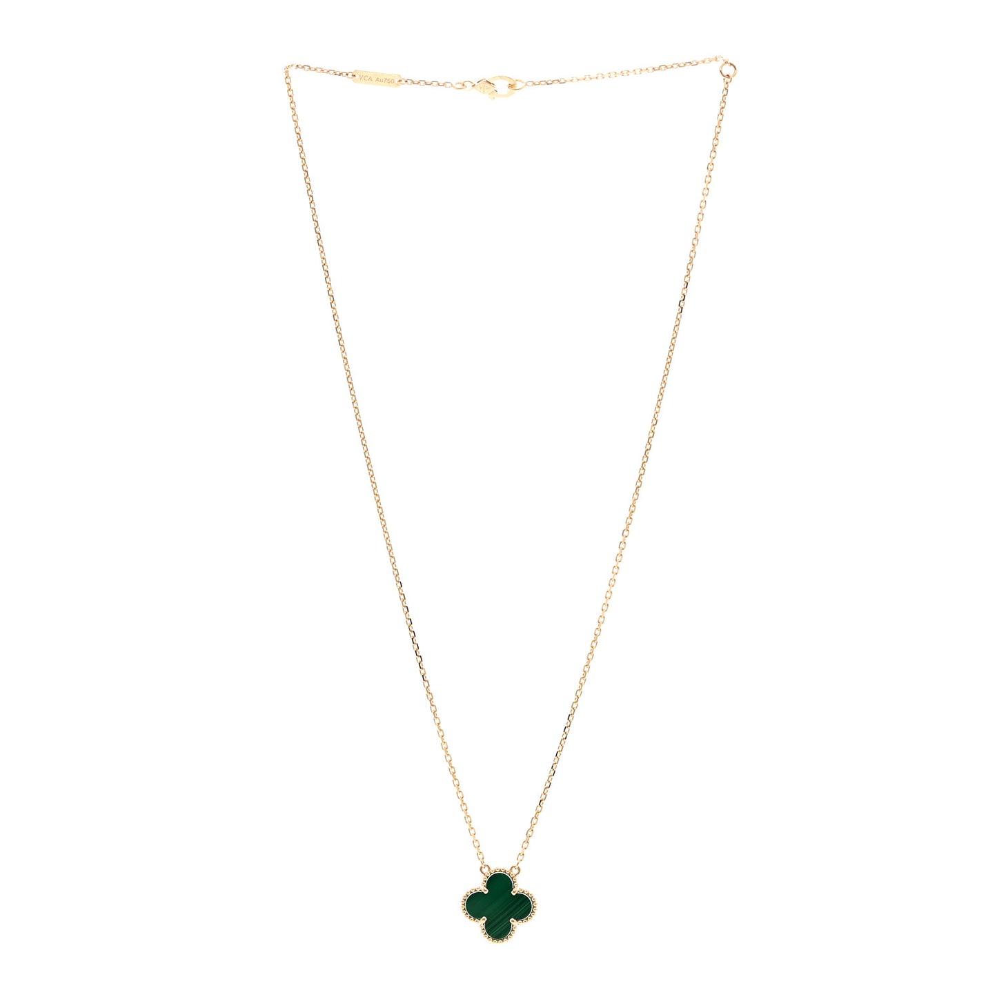 18K Yellow Gold Malachite Vintage Alhambra Pendant Necklace