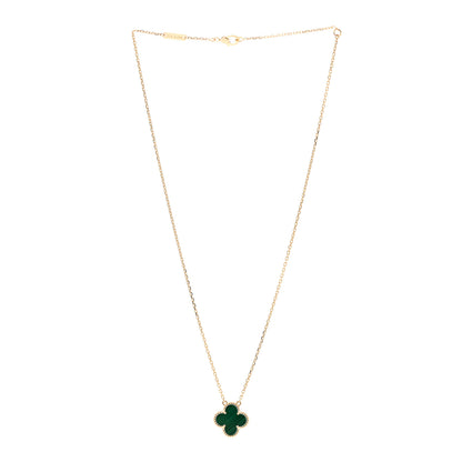Van Cleef & Arpels 18K Yellow Gold Malachite Vintage Alhambra Pendant Necklace 3 of 6