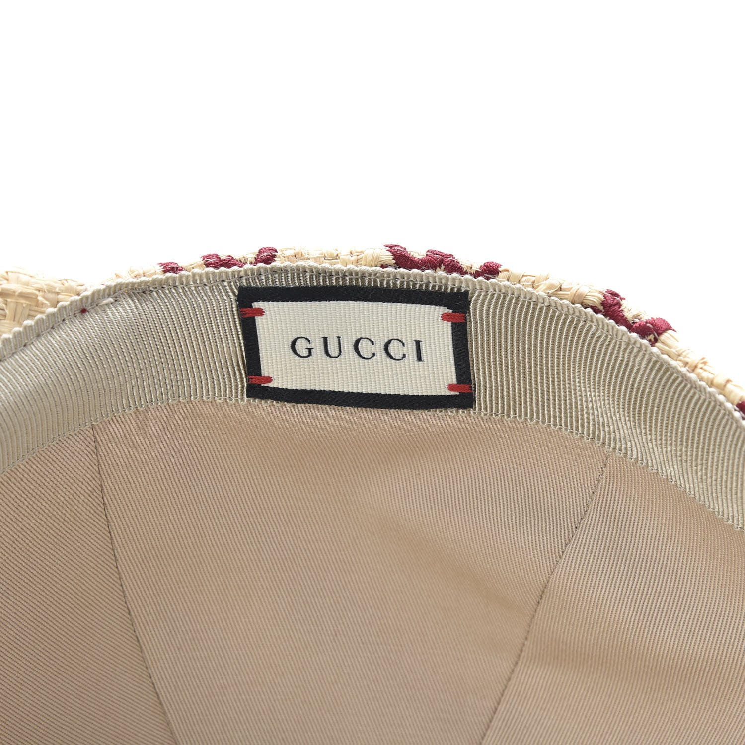 Gucci Raffia GG Monogram Elaphe Embroidered Aisha Baseball Hat L Ivory Bordeaux 7 of 9