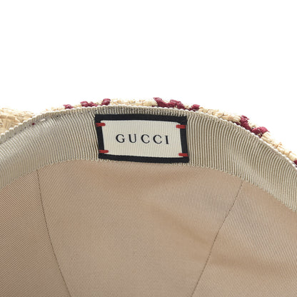 Gucci Raffia GG Monogram Elaphe Embroidered Aisha Baseball Hat L Ivory Bordeaux 7 of 9