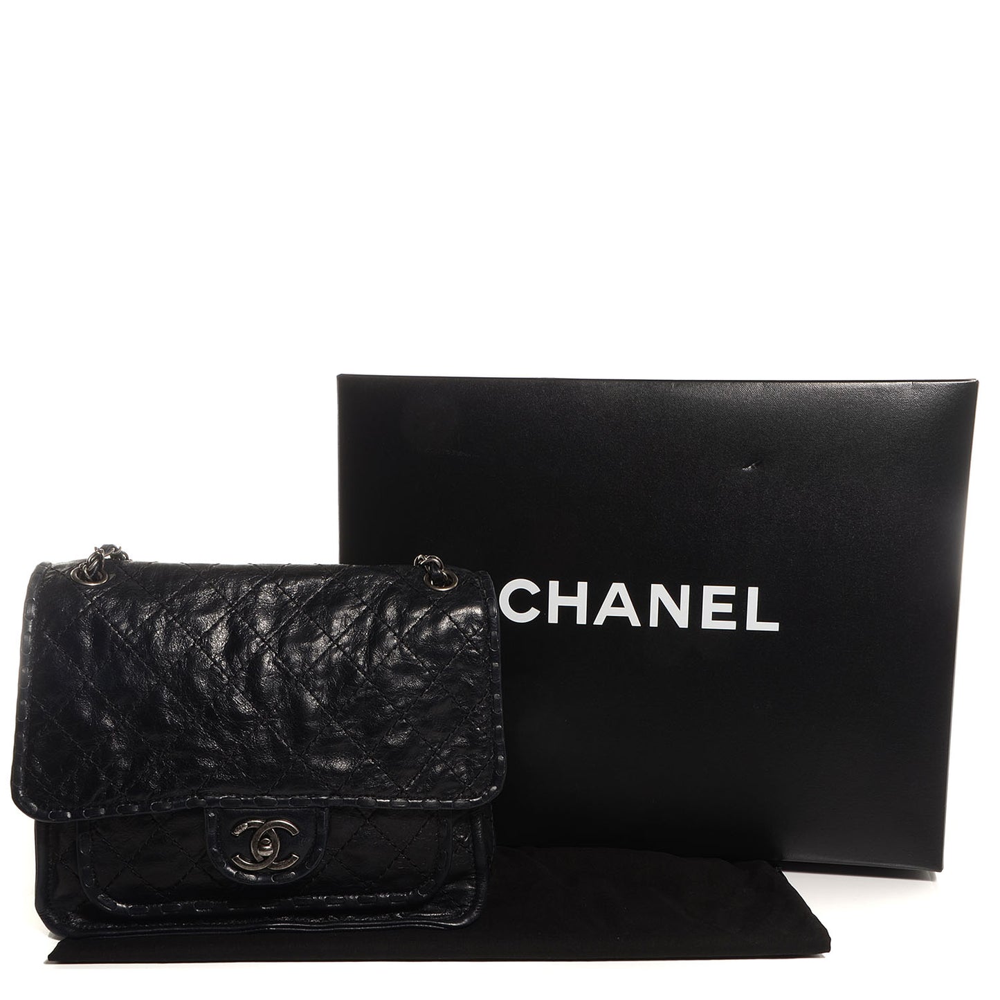 Aged Crumpled Calfskin Vintage Small Flap Black