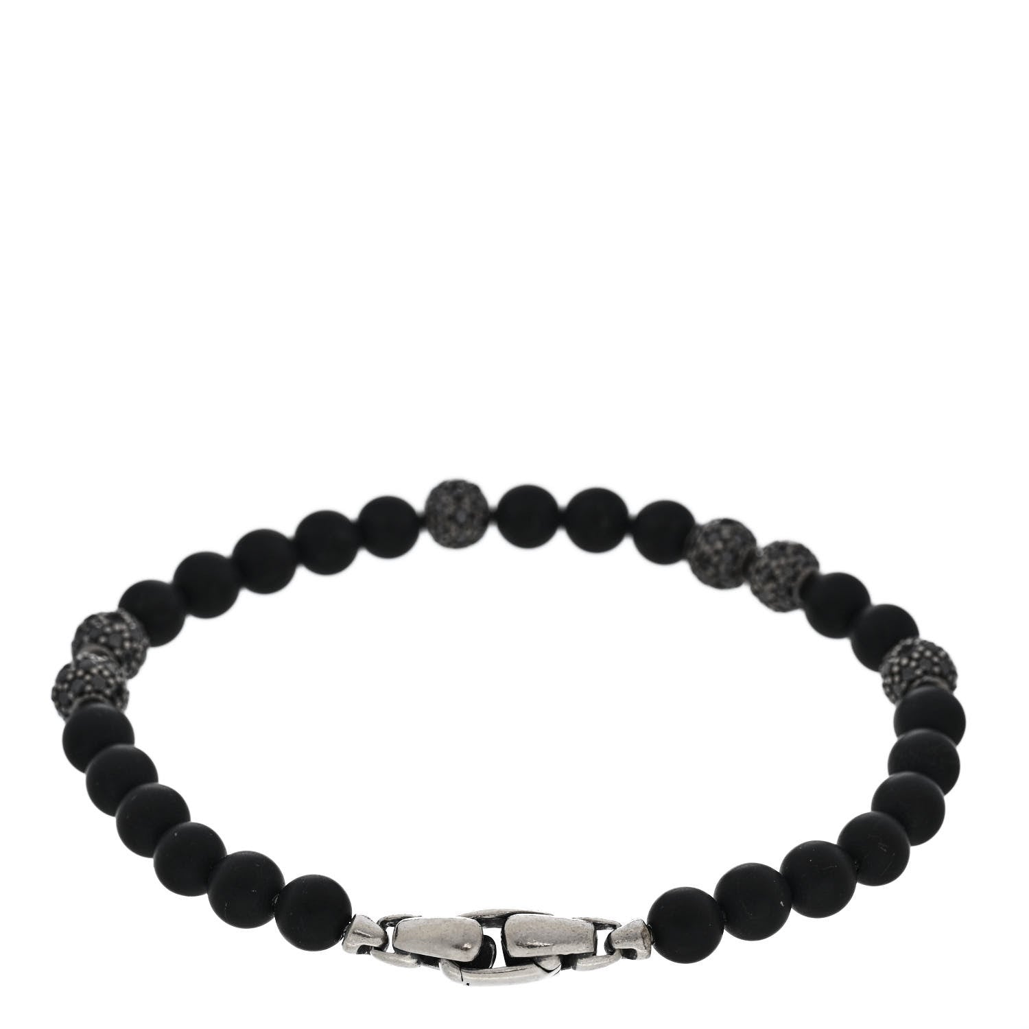 David Yurman Sterling Silver Black Diamond Black Onyx 6mm Spiritual Beads Bracelet 2 of 3