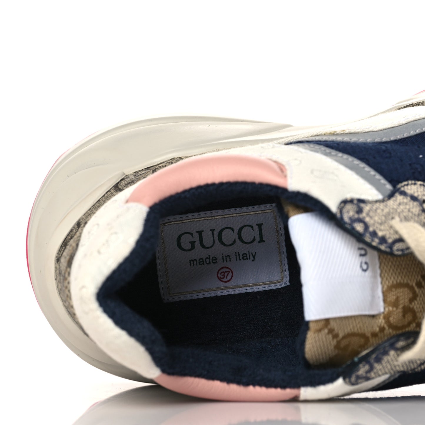 GG Supreme Monogram Mix Monogram Womens Rhyton Sneakers 37 London Blue Beige Pale Pink