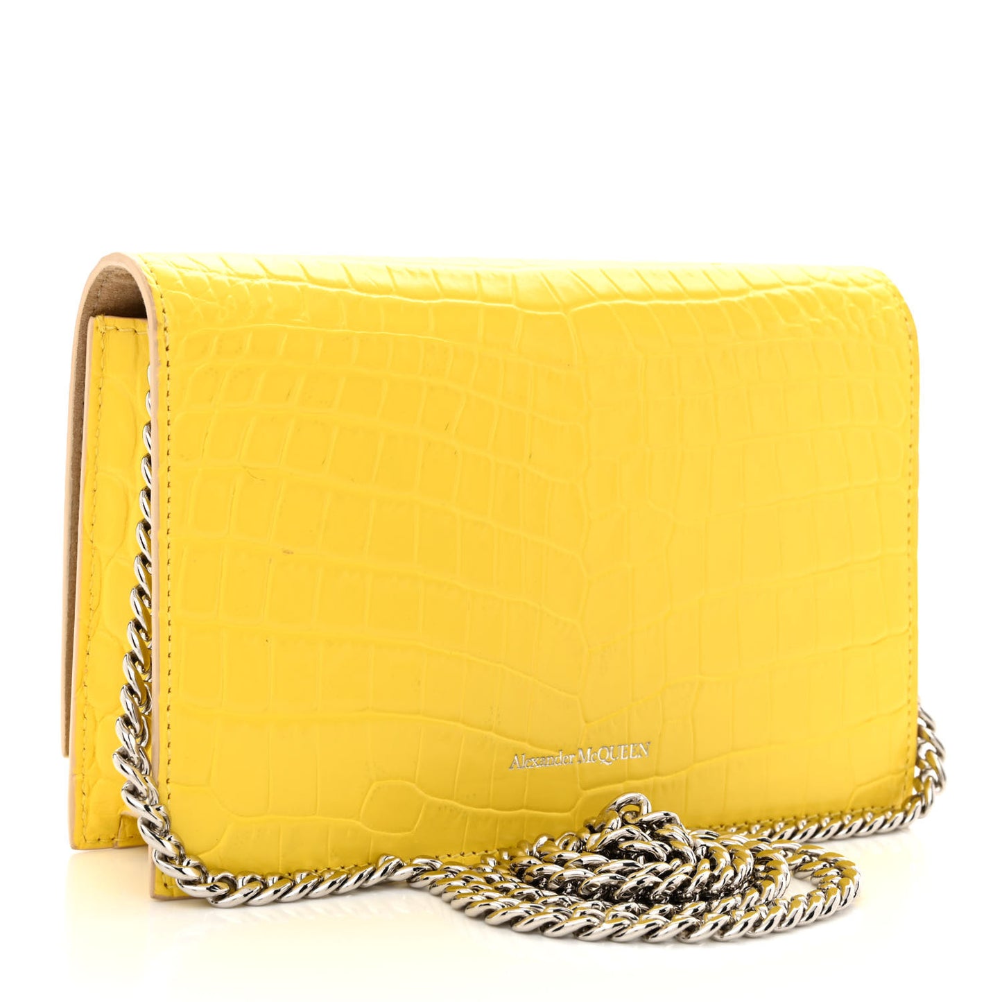 Calfskin Crocodile Embossed Skull Mini Crossbody Bag Yellow