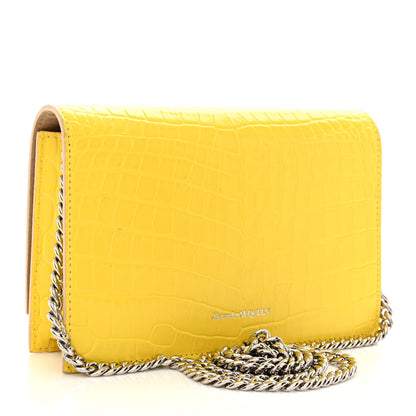 Alexander McQueen Calfskin Crocodile Embossed Skull Mini Crossbody Bag Yellow 3 of 12