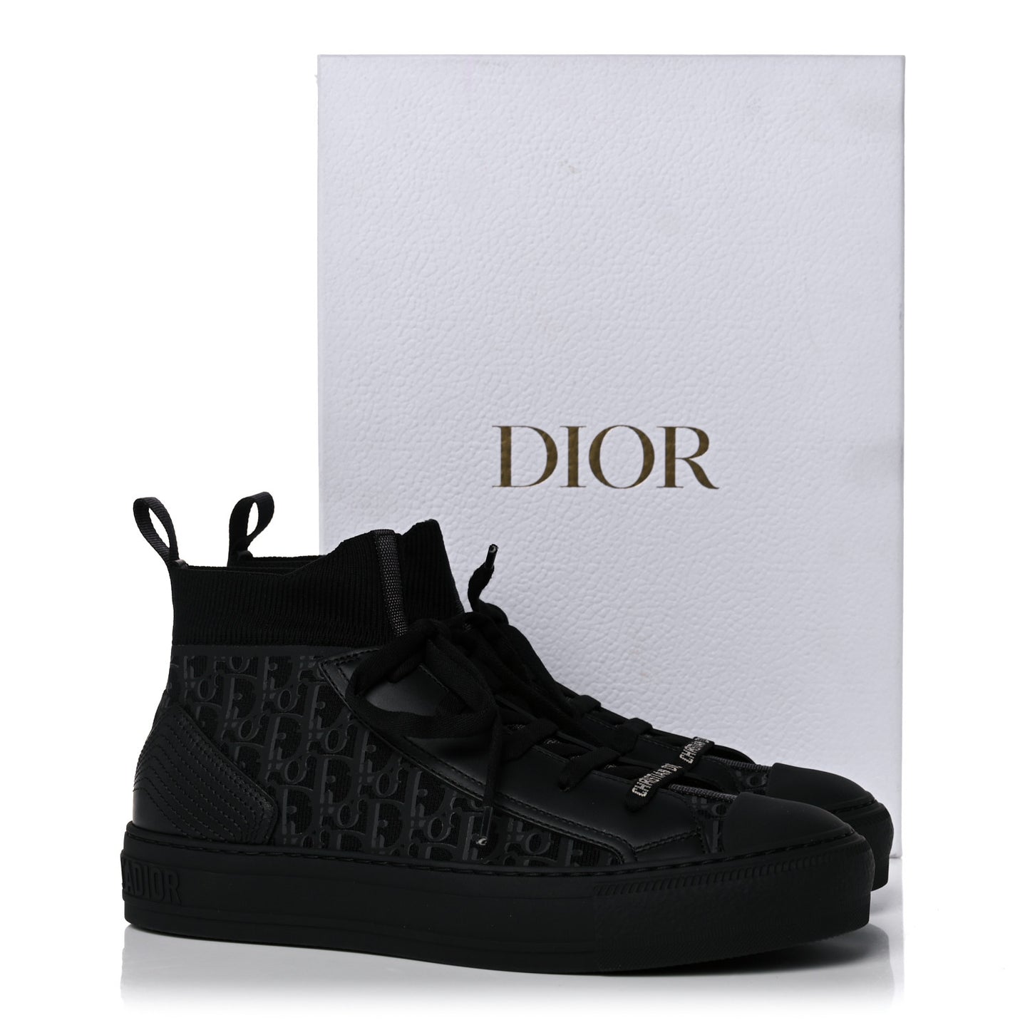 Technical Canvas Mesh Calfskin Womens Oblique Walk'n Dior High Top Sneakers 38.5 Black Blue