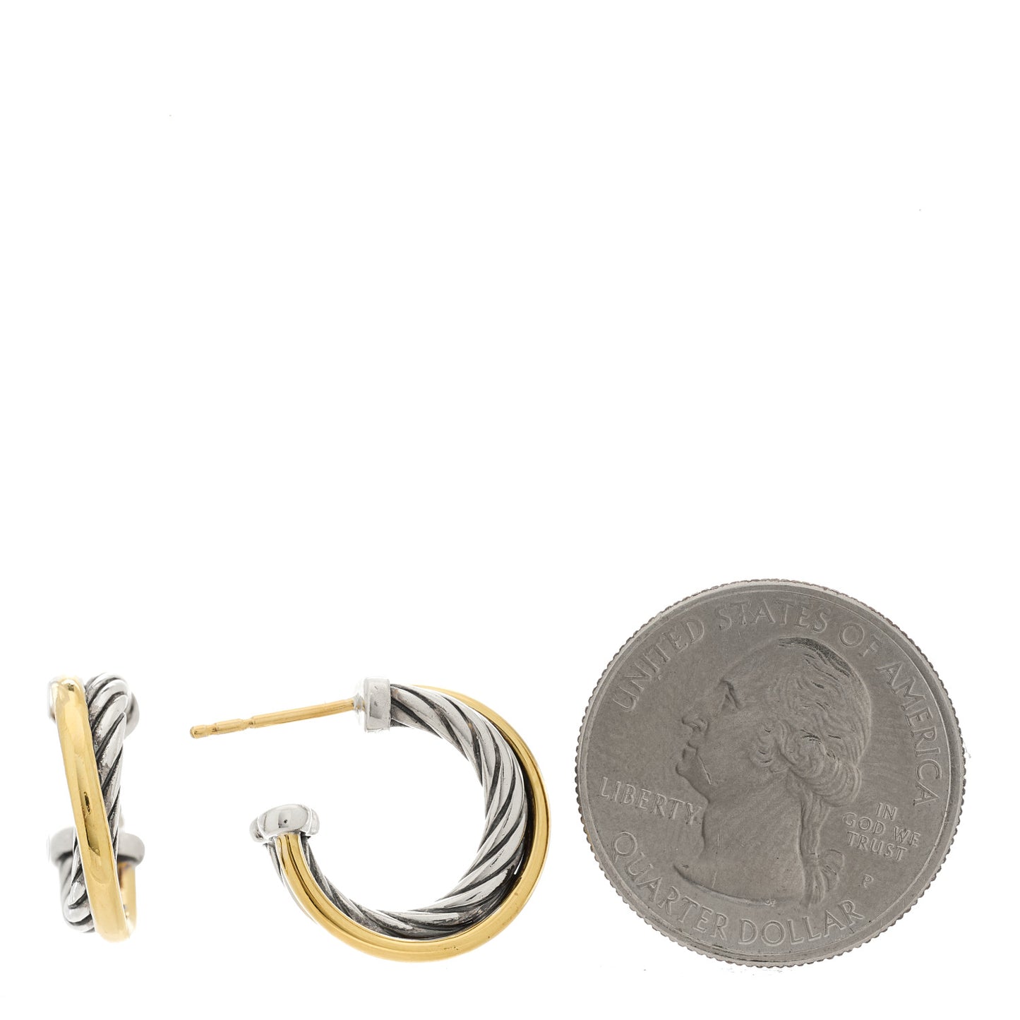 Sterling Silver 18K Yellow Gold 17mm Crossover Cable Hoop Earrings