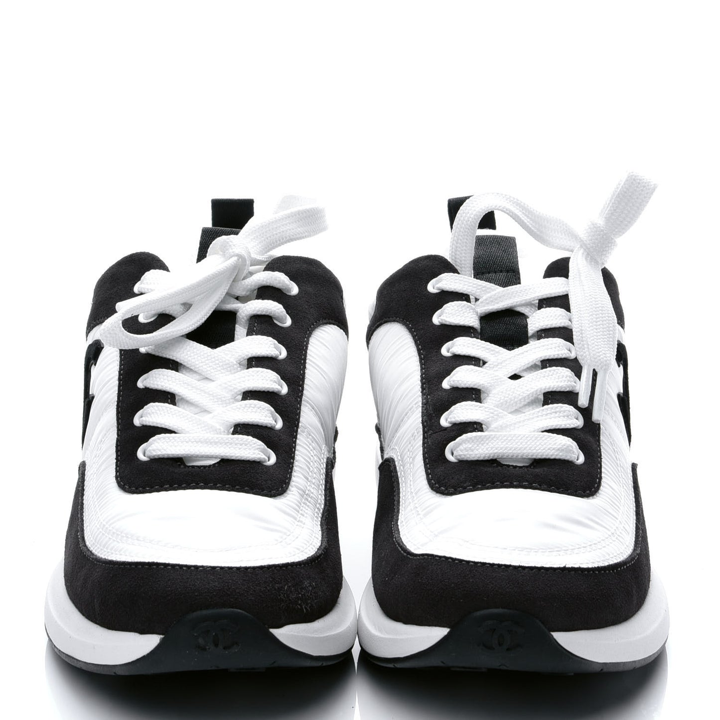 Nylon Calfskin Suede Womens CC Sneakers 39 White Black
