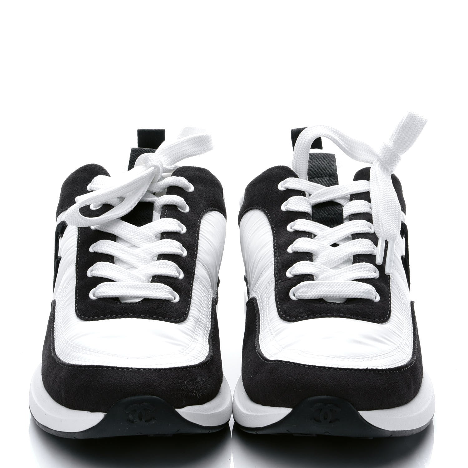 Chanel Nylon Calfskin Suede Womens CC Sneakers 39 White Black 2 of 8