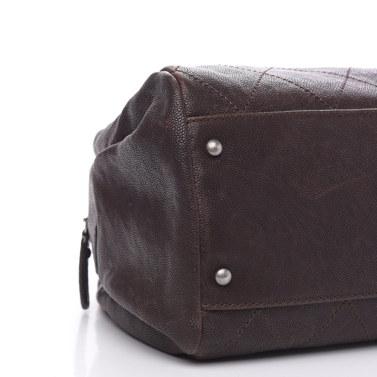 Caviar Quilted Bowler Tote Brown
