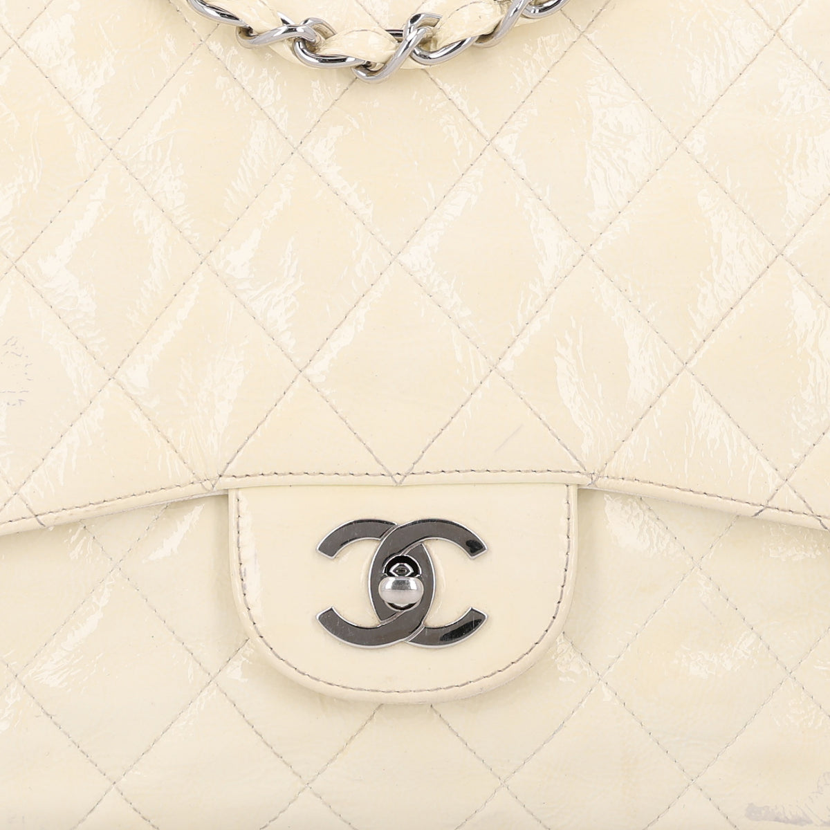 Chanel Distressed Patent Jumbo Single Flap White 8 of 12