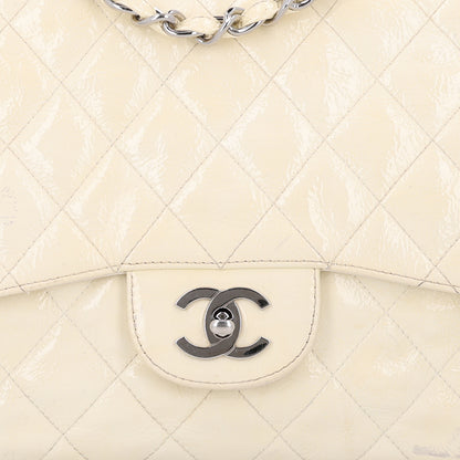 Chanel Distressed Patent Jumbo Single Flap White 8 of 12