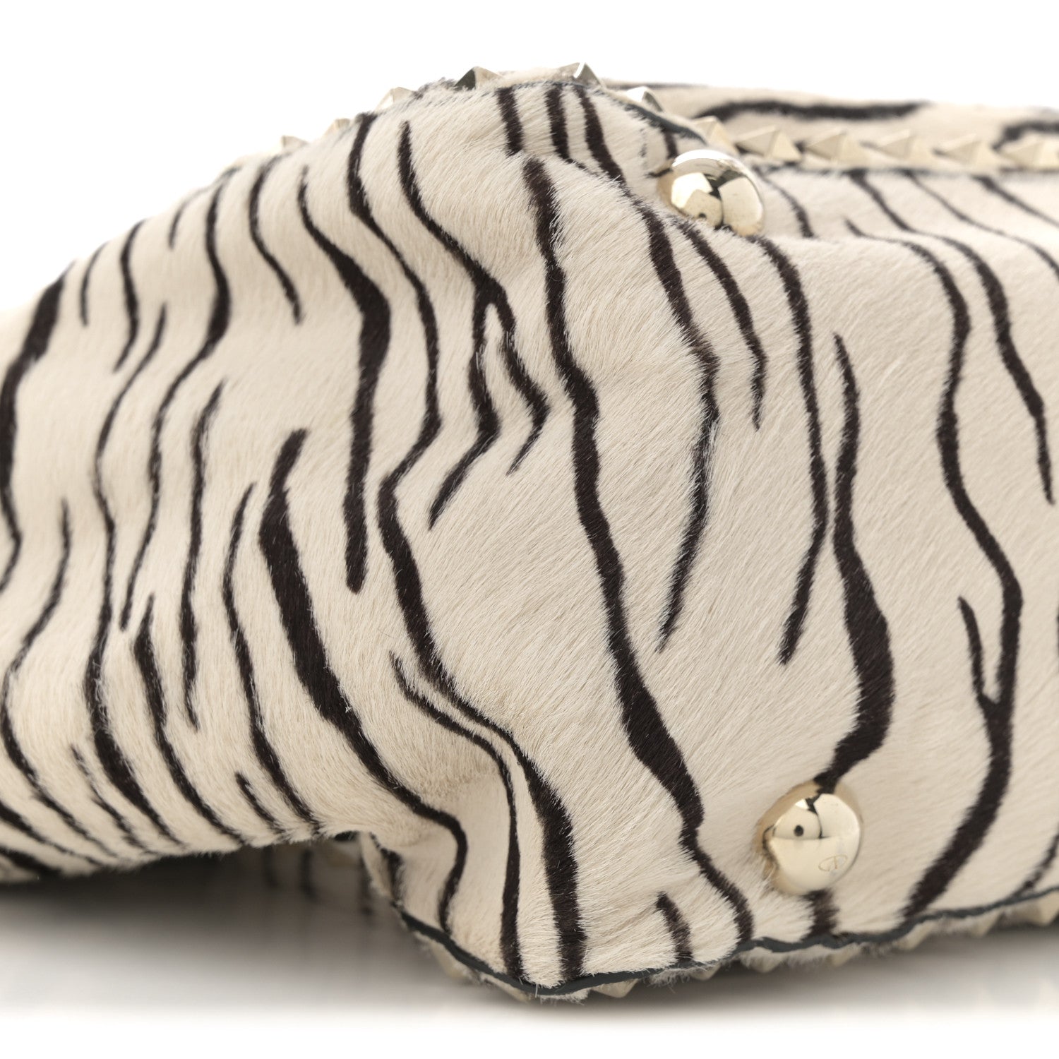 Valentino Garavani Pony Hair Zebra Rockstud Tote Black Ivory 17 of 25