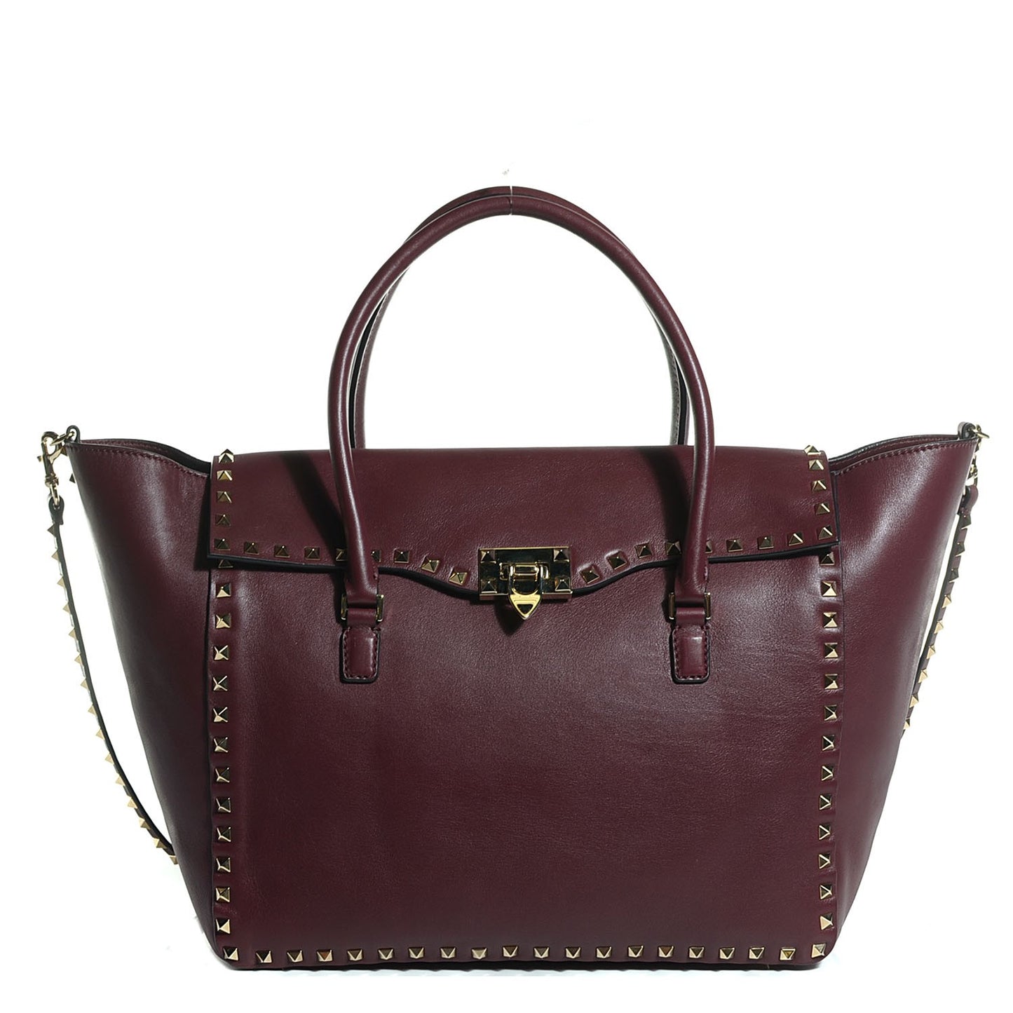 Vitello Large Rockstud Flap Double Handle Satchel Cremisi