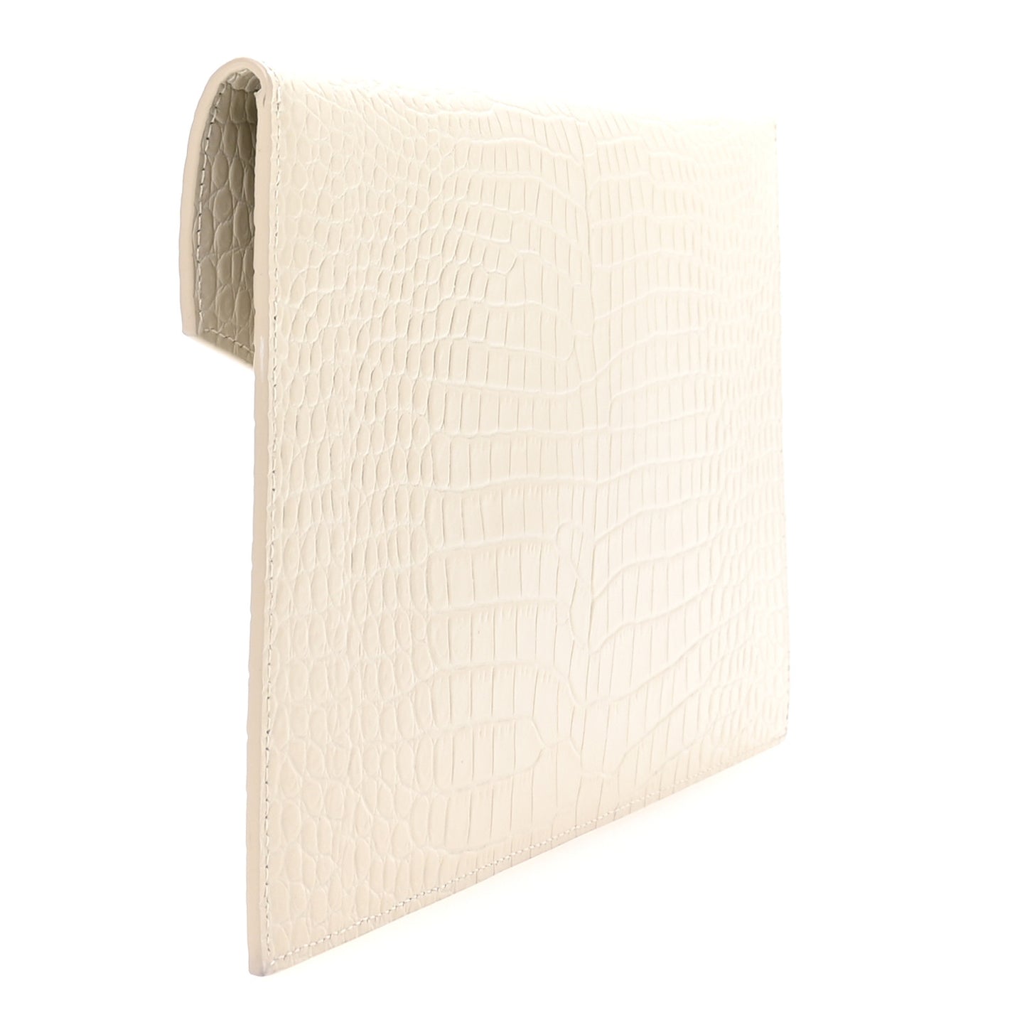 Calfskin Crocodile Embossed Uptown Monogram Pouch Crema Soft