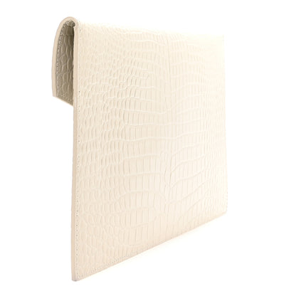Saint Laurent Calfskin Crocodile Embossed Uptown Monogram Pouch Crema Soft 3 of 8