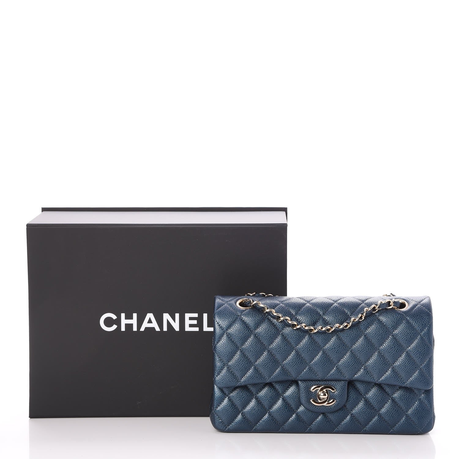 Chanel Metallic Caviar Quilted Medium Double Flap Dark Blue 9 of 9