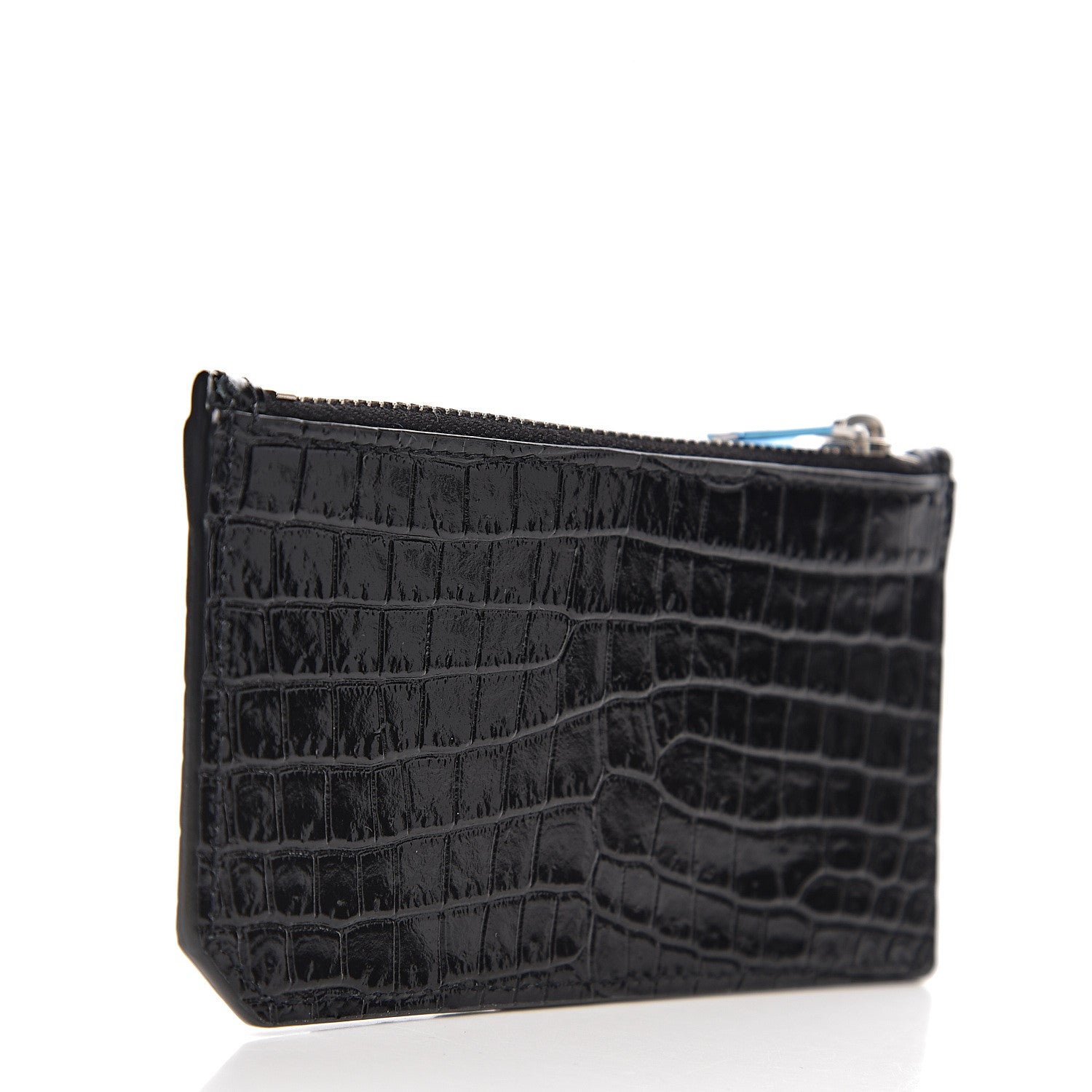 Saint Laurent Calfskin Crocodile Embossed 5 Fragments Zip Card Holder Black 2 of 6