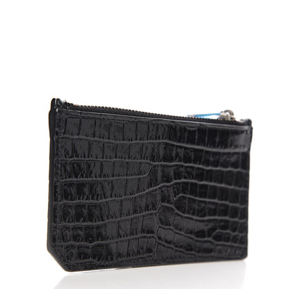 Saint Laurent Calfskin Crocodile Embossed 5 Fragments Zip Card Holder Black 2 of 6