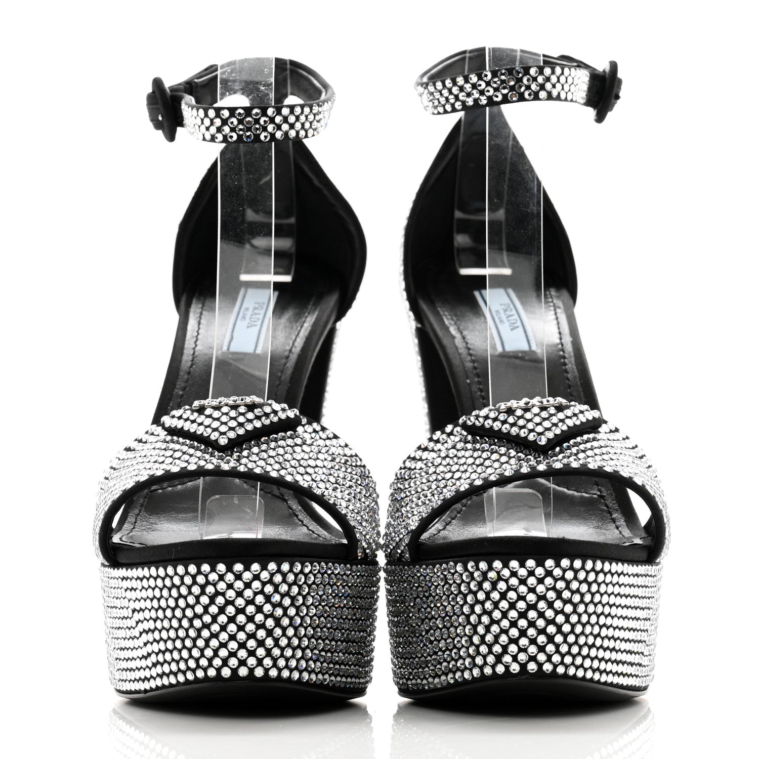 Prada Satin Crystal Triangle Logo 40/135mm Platform Sandals 38.5 Cristal 2 of 8