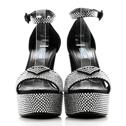 Prada Satin Crystal Triangle Logo 40/135mm Platform Sandals 38.5 Cristal 2 of 8