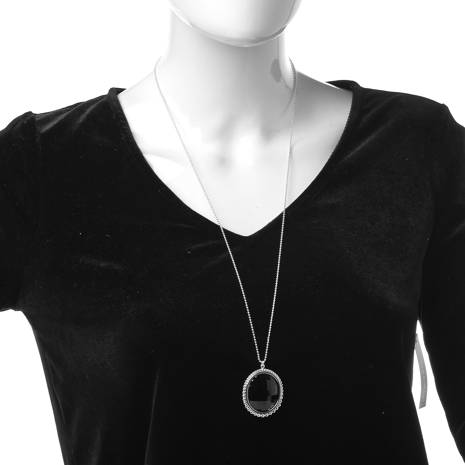 Tiffany Sterling Silver Onyx Ziegfeld Oval Pendant Necklace 5 of 12