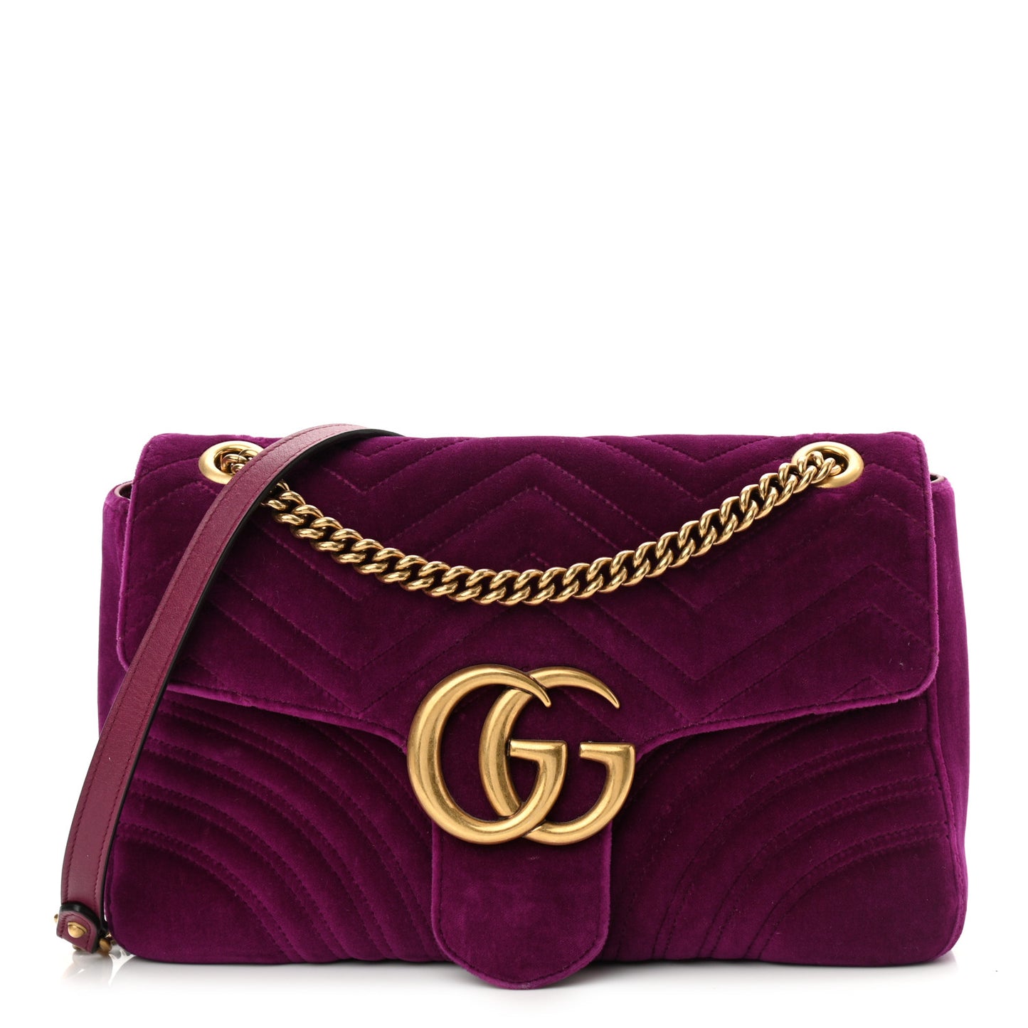 Velvet Matelasse Medium GG Marmont Shoulder Bag Fuchsia Violet Cyclamen
