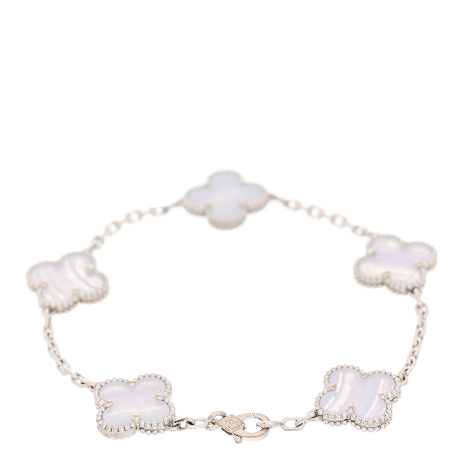 Van Cleef & Arpels 18K White Gold Chalcedony 5 Motifs Vintage Alhambra Bracelet 2 of 5