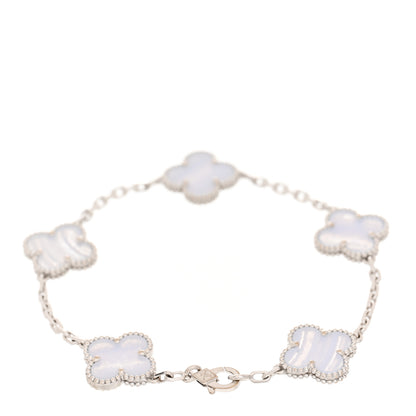 Van Cleef & Arpels 18K White Gold Chalcedony 5 Motifs Vintage Alhambra Bracelet 2 of 5