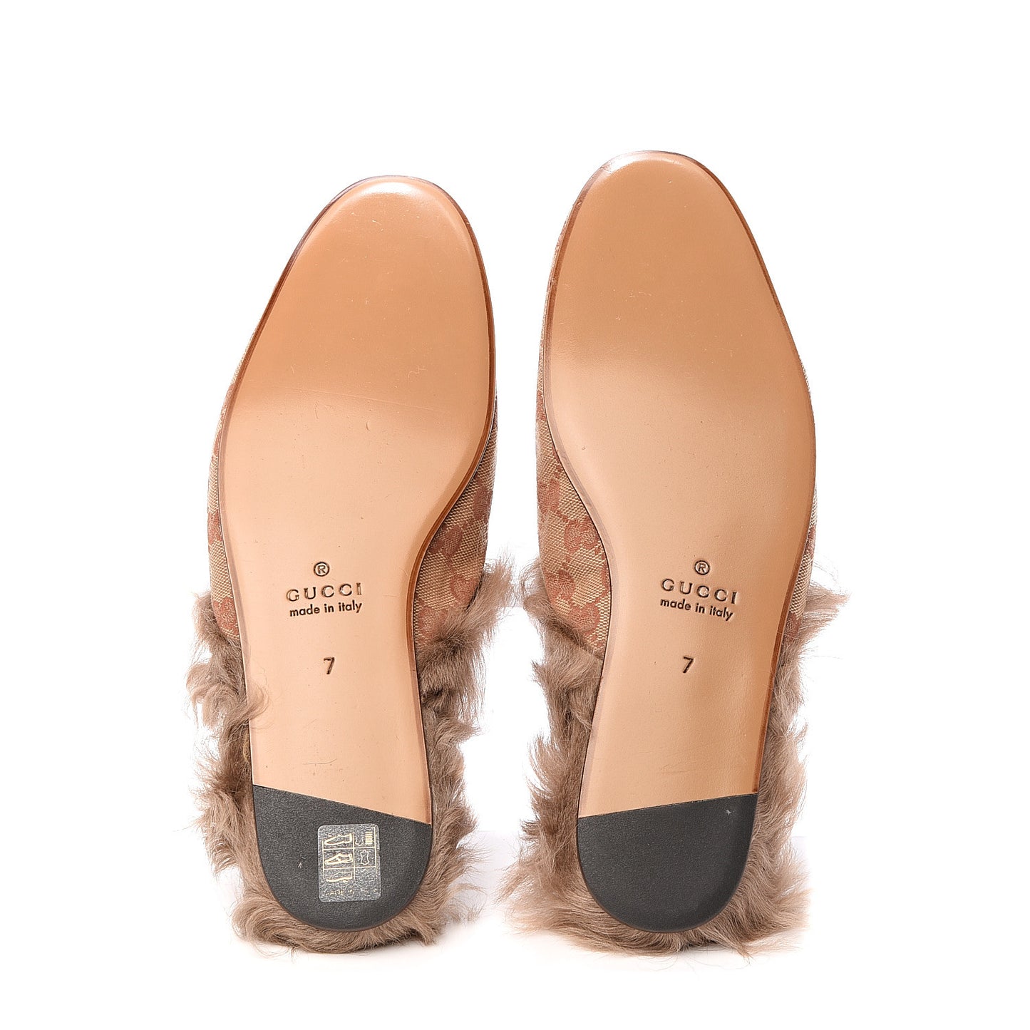GG Monogram Fur Mens Princetown Slippers 7 Beige Ruggine Rust