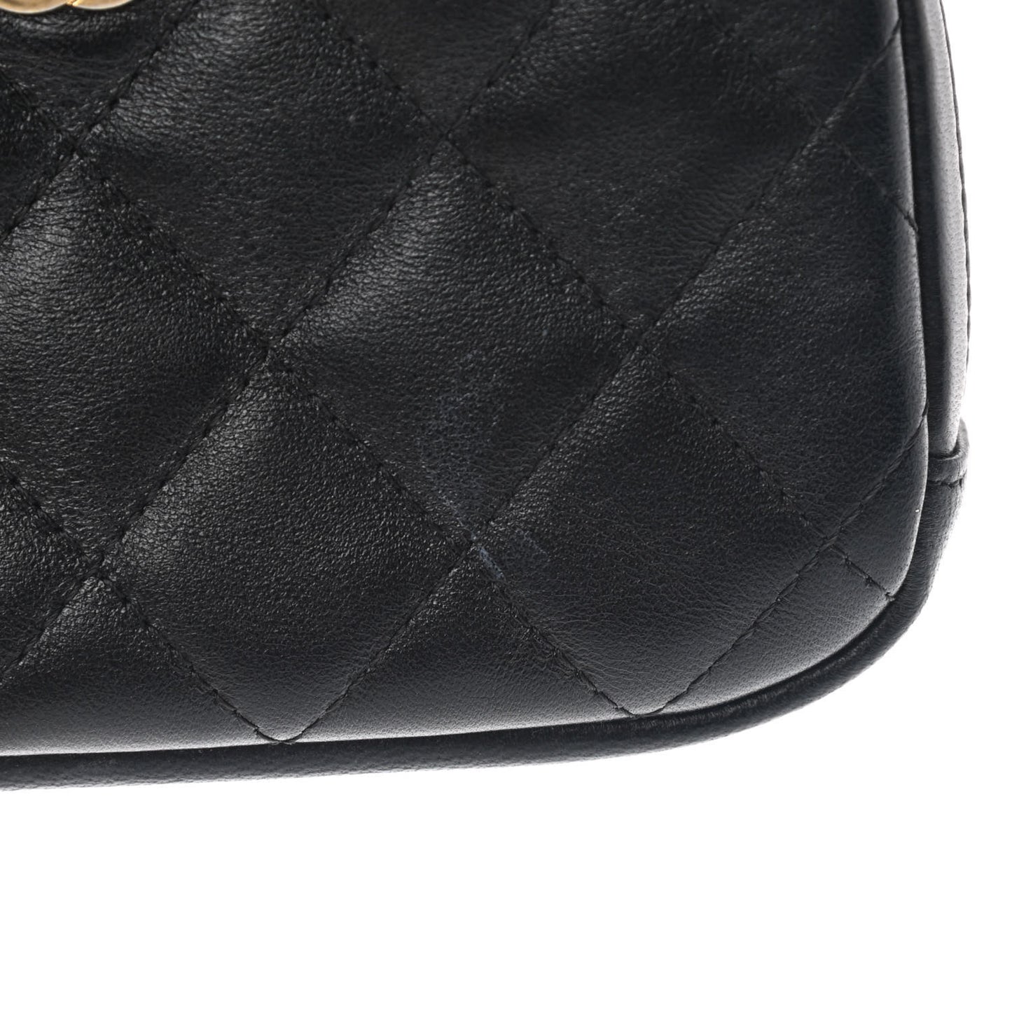 Lambskin Quilted Small Curvy Pouch Cosmetic Case Black