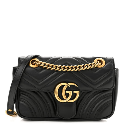 Gucci Calfskin Matelasse Mini GG Marmont Shoulder Bag Black 1 of 11