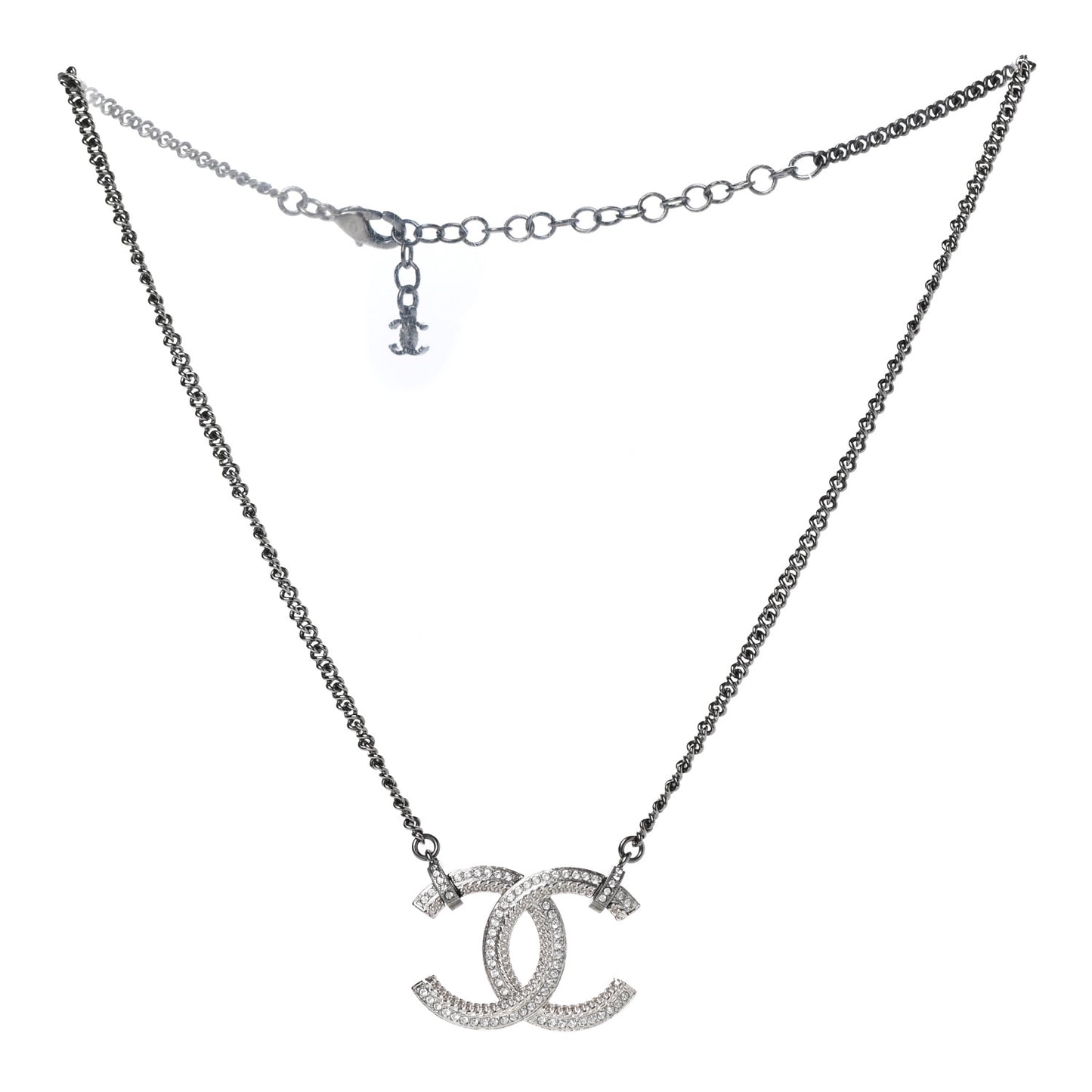 Crystal CC Pendant Necklace Silver