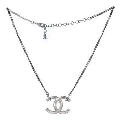 Chanel Crystal CC Pendant Necklace Silver 3 of 7