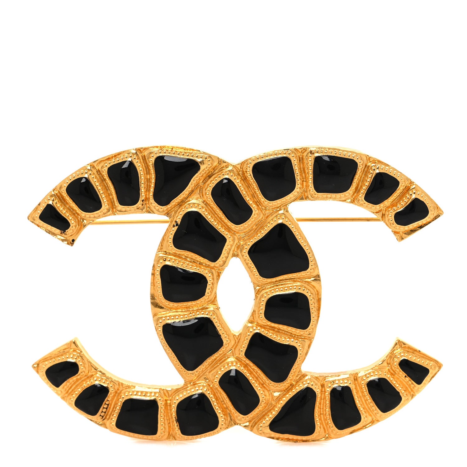 Chanel Gripoix Poured Glass Along The Nile CC Brooch Black Gold 1 of 4