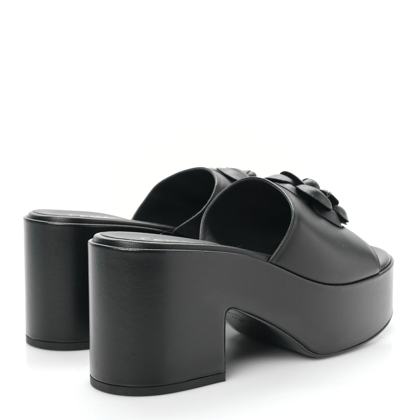 Lambskin Camellia Platform Mules 39.5 Black