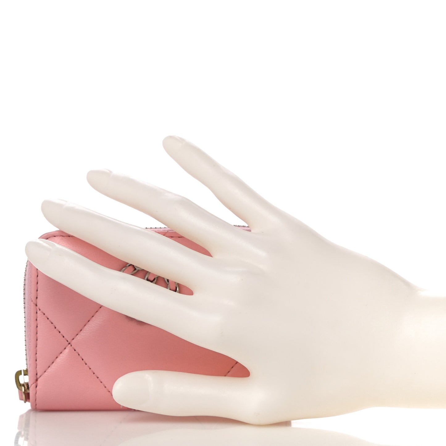Lambskin Quilted Chanel 19 Zip Around Coin Purse Wallet Light Pink